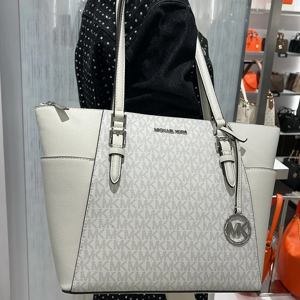 Michael Kors Charlotte Large Logo and Leather Top-Zip Tote Bag
Optic White 
NWT - Picture 11 of 16